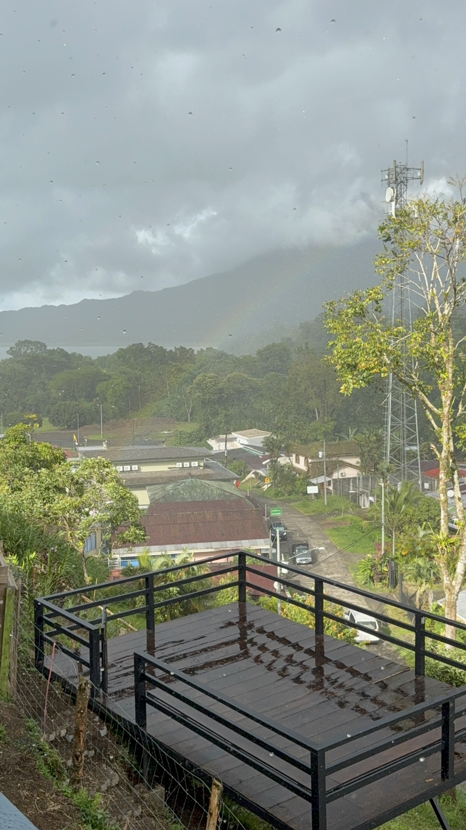 Rainy valley seen from The Lookout's deck